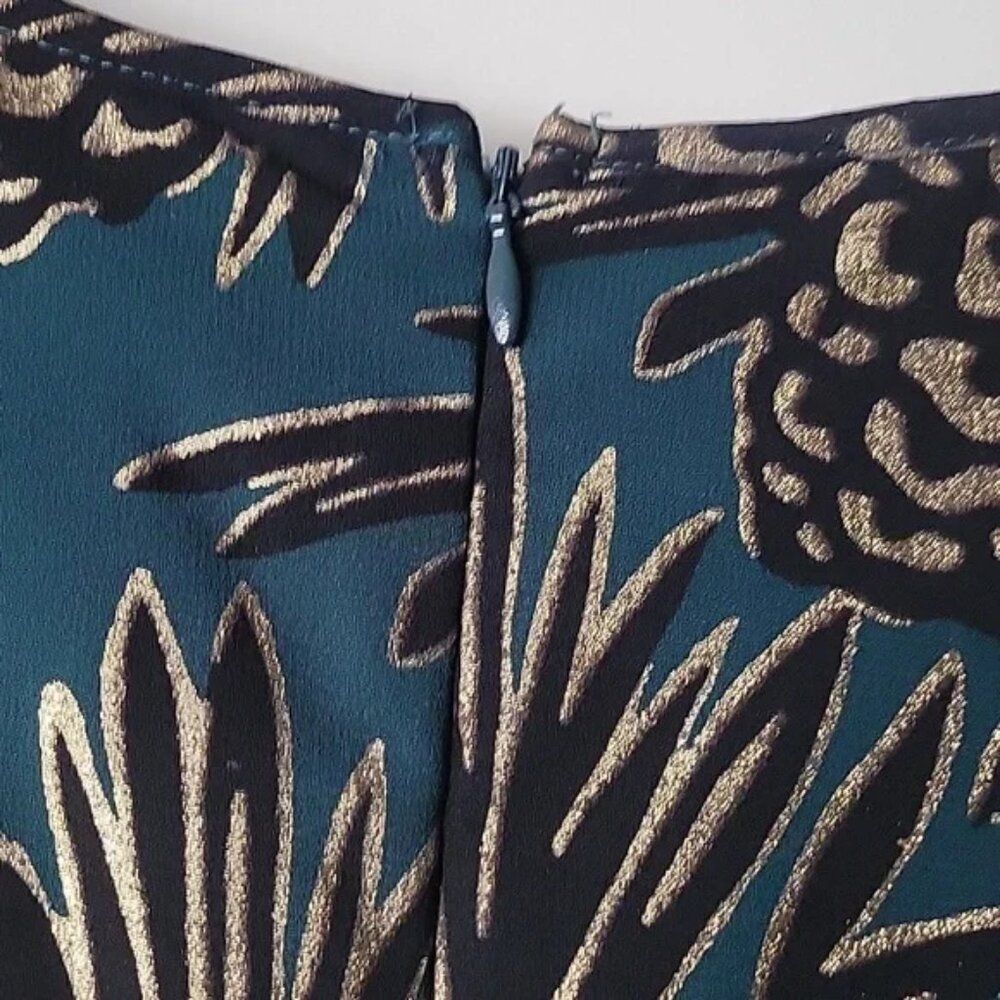 NWT Maison Jules Fit Flare S Dress Gold Pineapple Print Green Teal Retro Girly - Picture 7 of 10